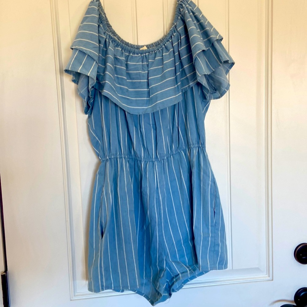 Ladies blue off the shoulder romper size Medium